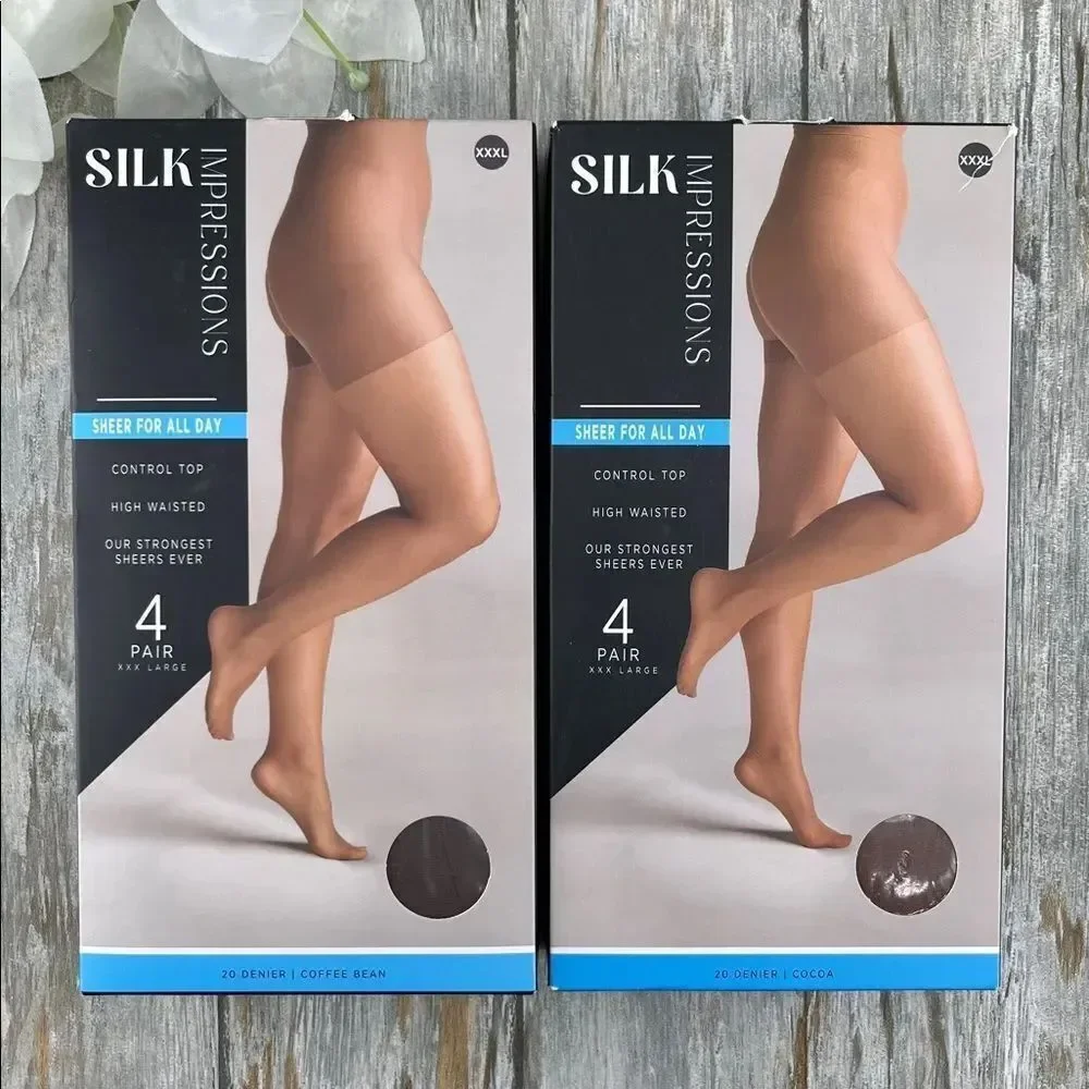 Silk Impressions 20 Denier Sheer Tights and Control Top Pantyhose 2, 4-Packs 3X